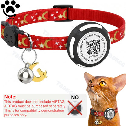 Glow AirTag Cat Collar with Airtag Holder & Pet Name QR Code for Apple Tracker Dual Protection Pet Collar for Kitten Puppy