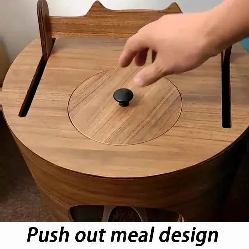Wooden Automatic Dog Food Dispenser – 3L Capacity with Push-Pull Feeding Bowl & Food Level Window