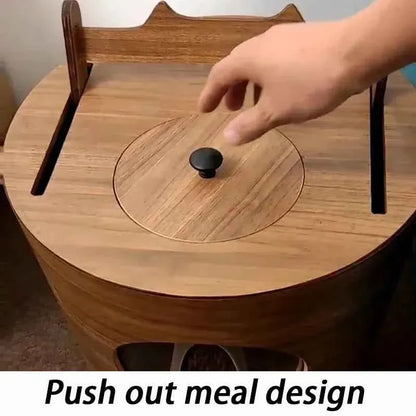 Wooden Automatic Dog Food Dispenser – 3L Capacity with Push-Pull Feeding Bowl & Food Level Window