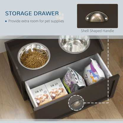 Elevated Dog Feeding Station with Storage Cabinet – 2 Stainless Steel Bowls