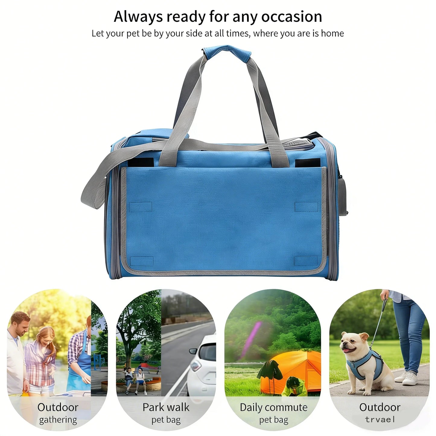 Portable Expandable Pet Travel Bag Soft-Sided Transparent Breathable Lightweight Handheld or Crossbody Outdoor Pet Bag Stylish