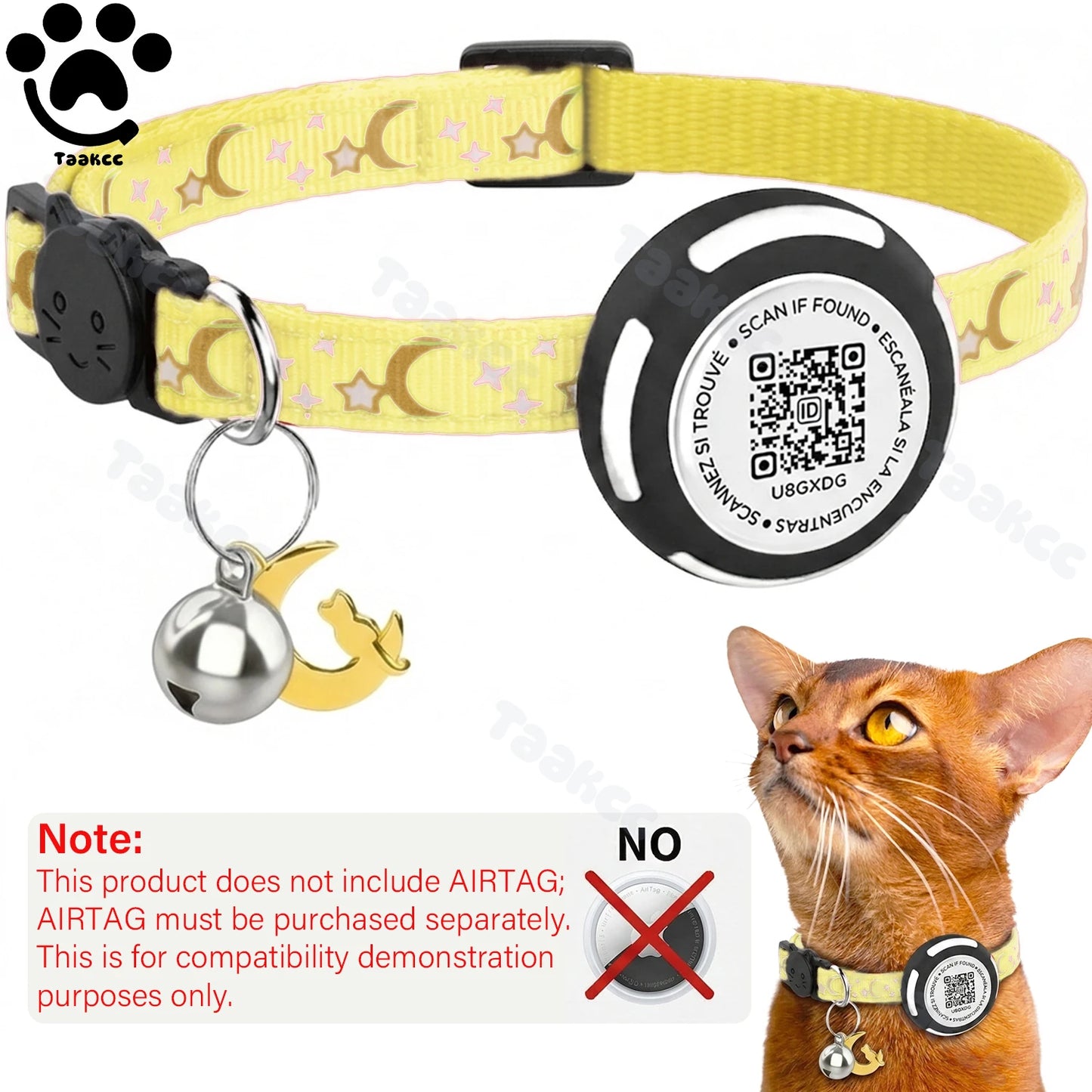 Glow AirTag Cat Collar with Airtag Holder & Pet Name QR Code for Apple Tracker Dual Protection Pet Collar for Kitten Puppy