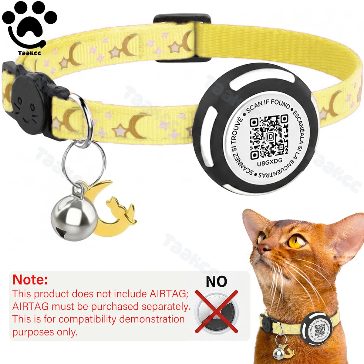 Glow AirTag Cat Collar with Holder, Name QR Code & Breakaway