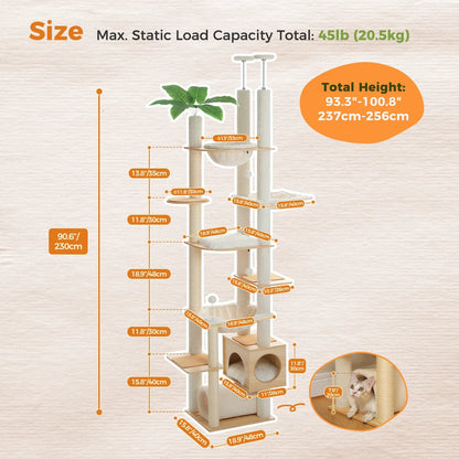 Floor-to-Ceiling Cat Tree – 7-Level Wooden Cat Tower with Hammocks, Condo & Sisal Scratching Posts
