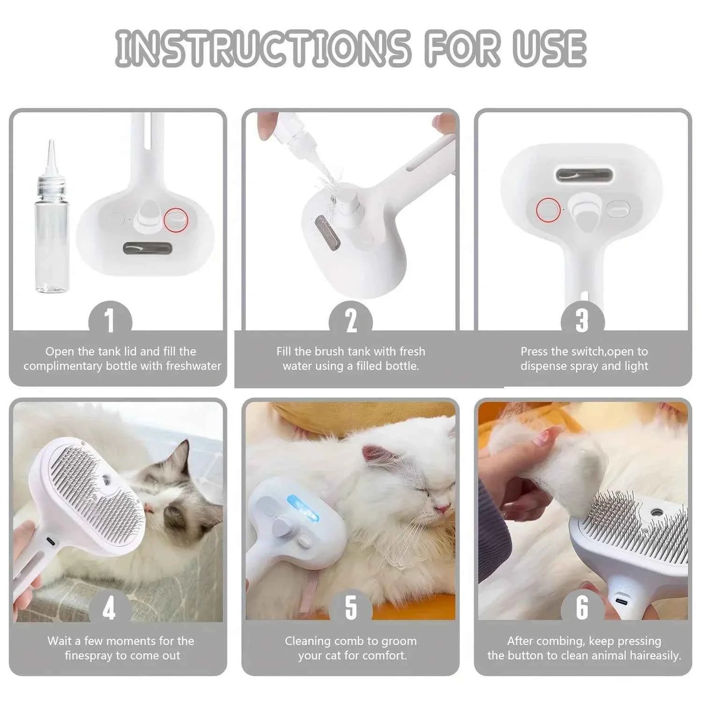 Cat Steamy Comb Pet Steam Spray Brush – Gentle Grooming for Cats