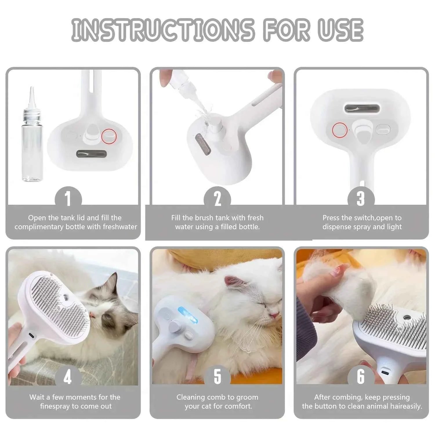 Cat Steamy Comb Pet Steam Spray Brush – Gentle Grooming for Cats