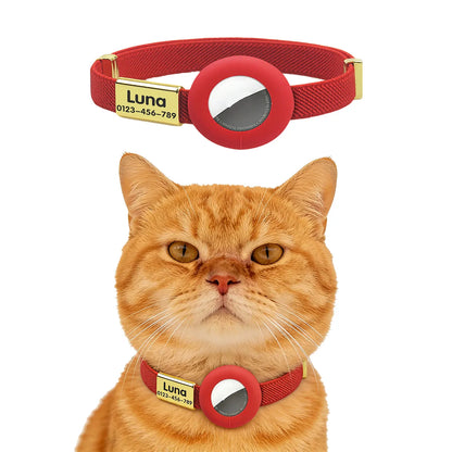 Fluorescent Green Cat Collar Customized Pet ID Puppies Necklace Elastic GPS Tracker Adjustable Kitten Collar with AirTag Holder