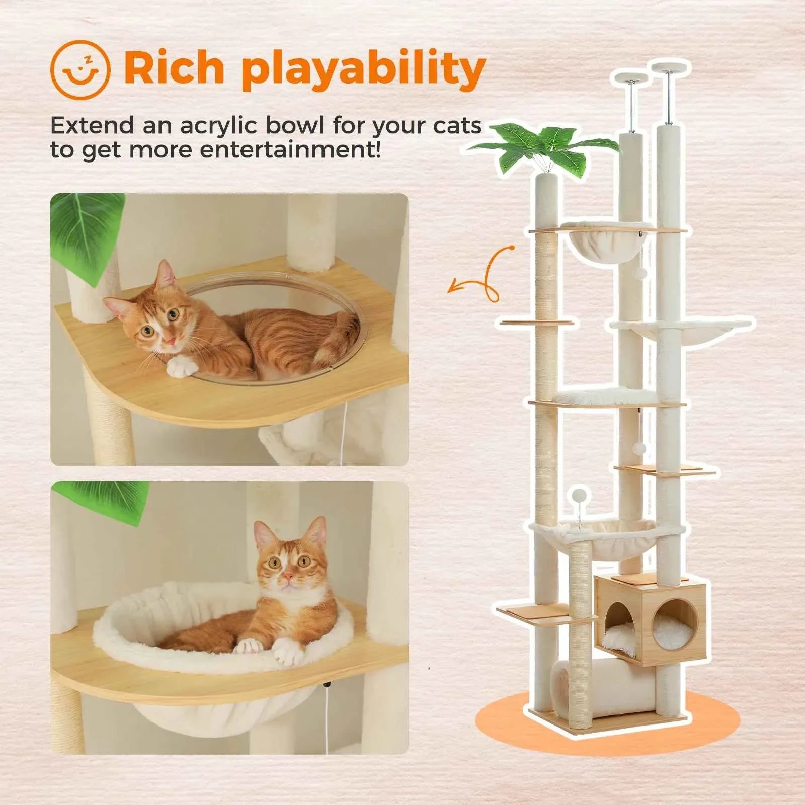 Floor-to-Ceiling Cat Tree – 7-Level Wooden Cat Tower with Hammocks, Condo & Sisal Scratching Posts