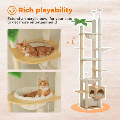 Floor-to-Ceiling Cat Tree – 7-Level Wooden Cat Tower with Hammocks, Condo & Sisal Scratching Posts