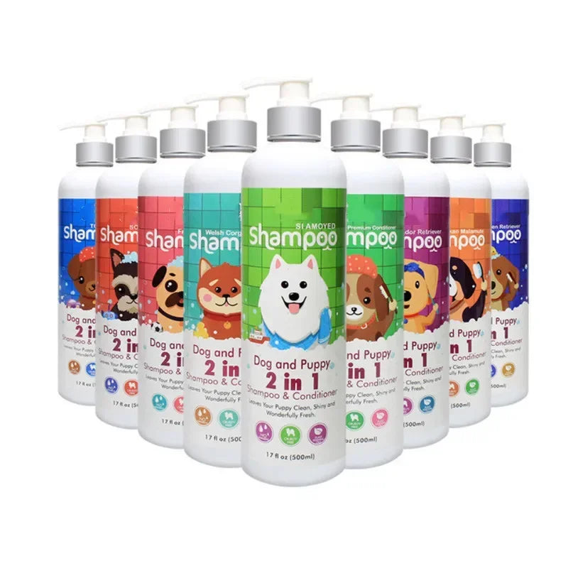 500ml Dog Shower Gel Remove Mites Deodorant Shampoo Long Lasting Fragrance French Bulldog Teddy Samoyed Pet Cleaning Products