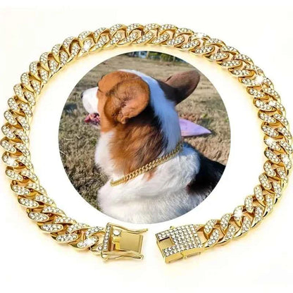 Bling Rhinestone Dog Necklace – Crystal Pet Collar with Secure Double Lock for Dogs & Cats