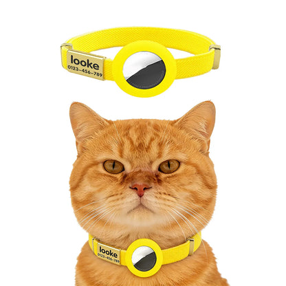 Fluorescent Green Cat Collar Customized Pet ID Puppies Necklace Elastic GPS Tracker Adjustable Kitten Collar with AirTag Holder