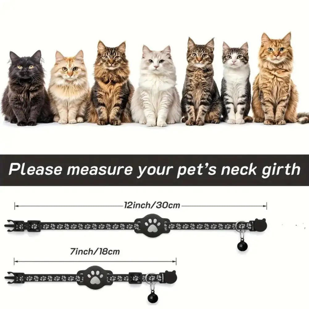 Cat Collar Compatible with Apple Airtag with Bell Adjustable Safety Buckle Reflective GPS Collar for Kittens Puppies