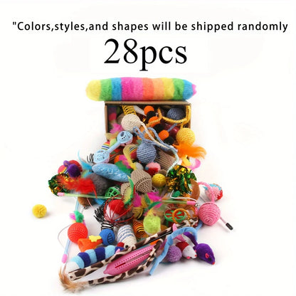 56/28/14 PCS Mixed Cat Toy Pack – Plush & Plastic Toys for Multi‑Cat Play