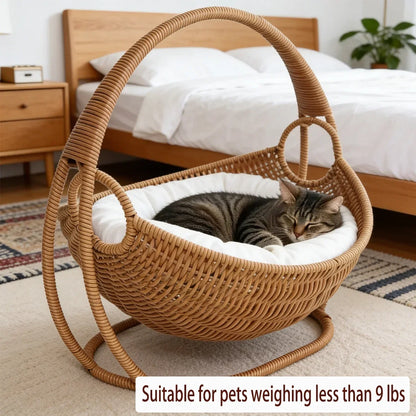 Faux-Woven Cat Bed Nest Cat Basket Cats Swing Hammock Waterproof Indoor Pet House Semi-Enclosed Cave Bed Pet Accessories Toys