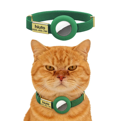 Fluorescent Green Cat Collar Customized Pet ID Puppies Necklace Elastic GPS Tracker Adjustable Kitten Collar with AirTag Holder