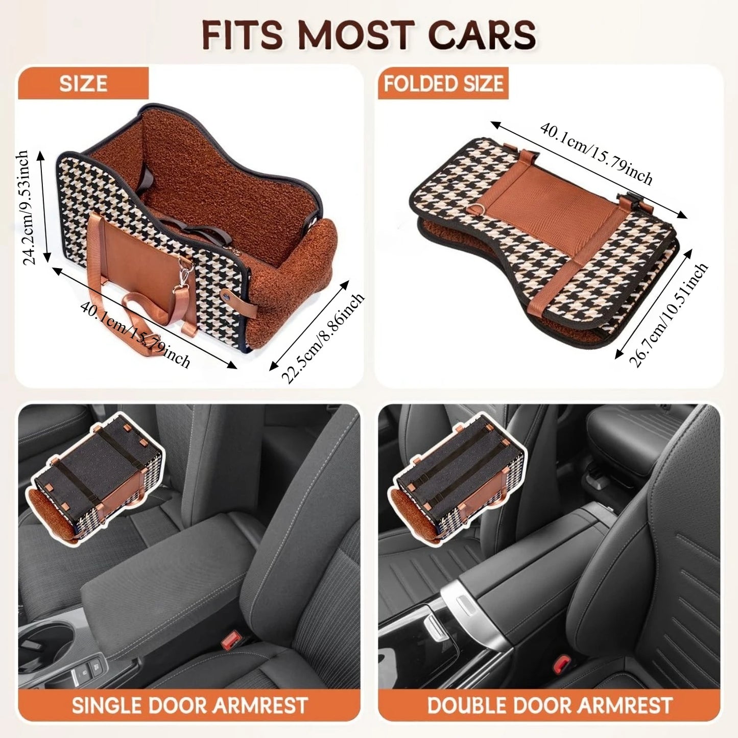 Pet Booster Seat for Car Armrest, Center Console Dog Bed, Small Dog Travel Safety Carrier