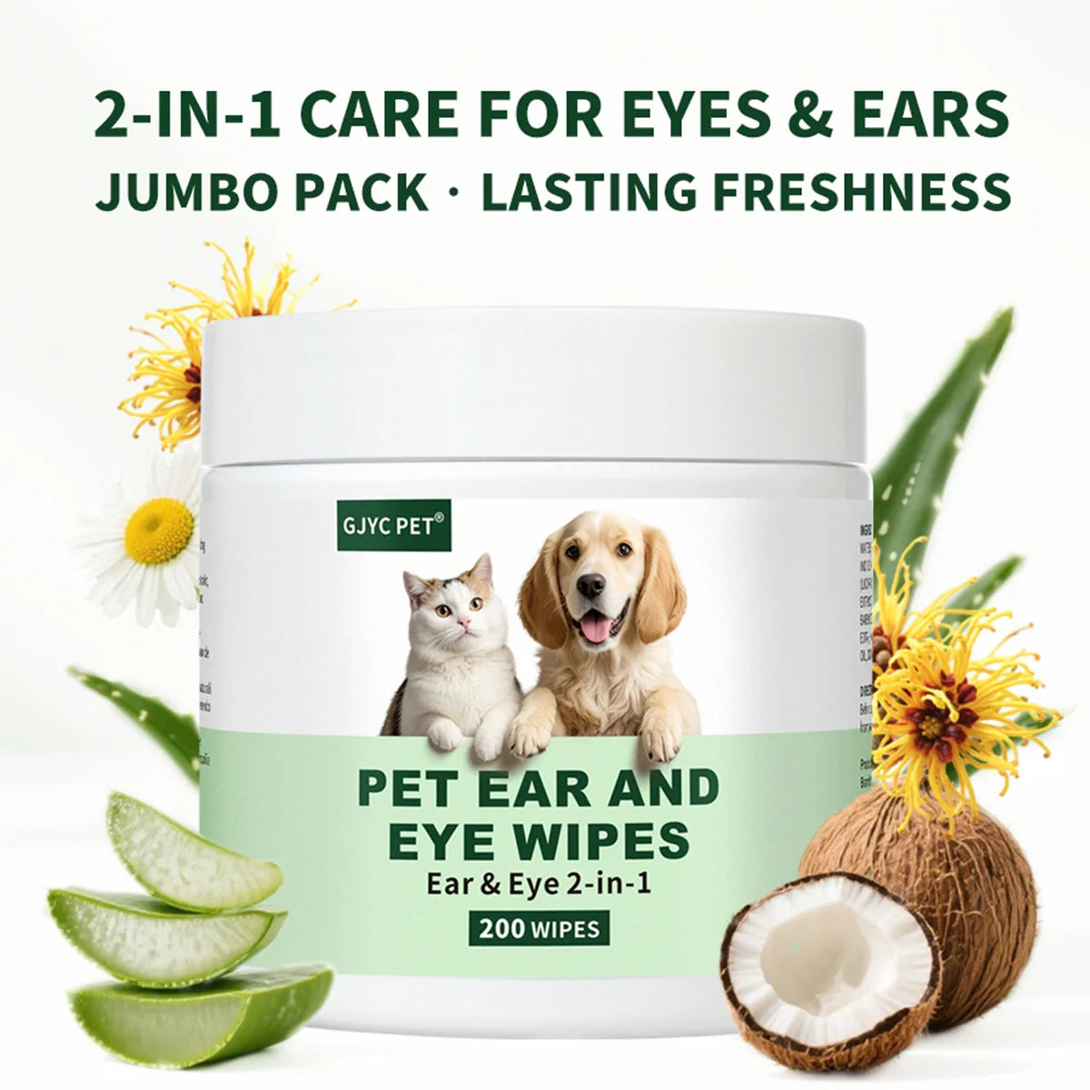 Pet Wipes for Dogs & Cats Eye & Ear 2 in 1 Gentle Non-irritating Grooming Wipes Deep Cleansing Soothing for Sensitive Pet Skin