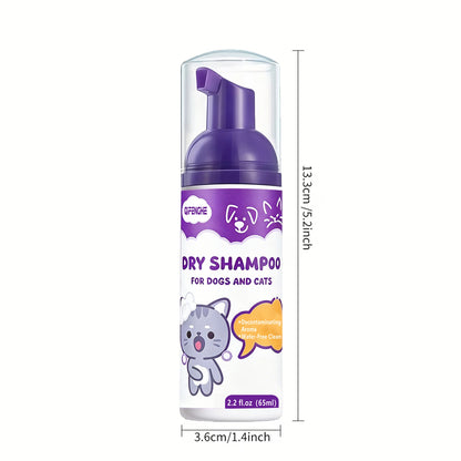No Rinse Dog Cat Dry Shampoo Foam - Waterless Cleaning for Puppies Kittens, Deodorizing & Refreshing