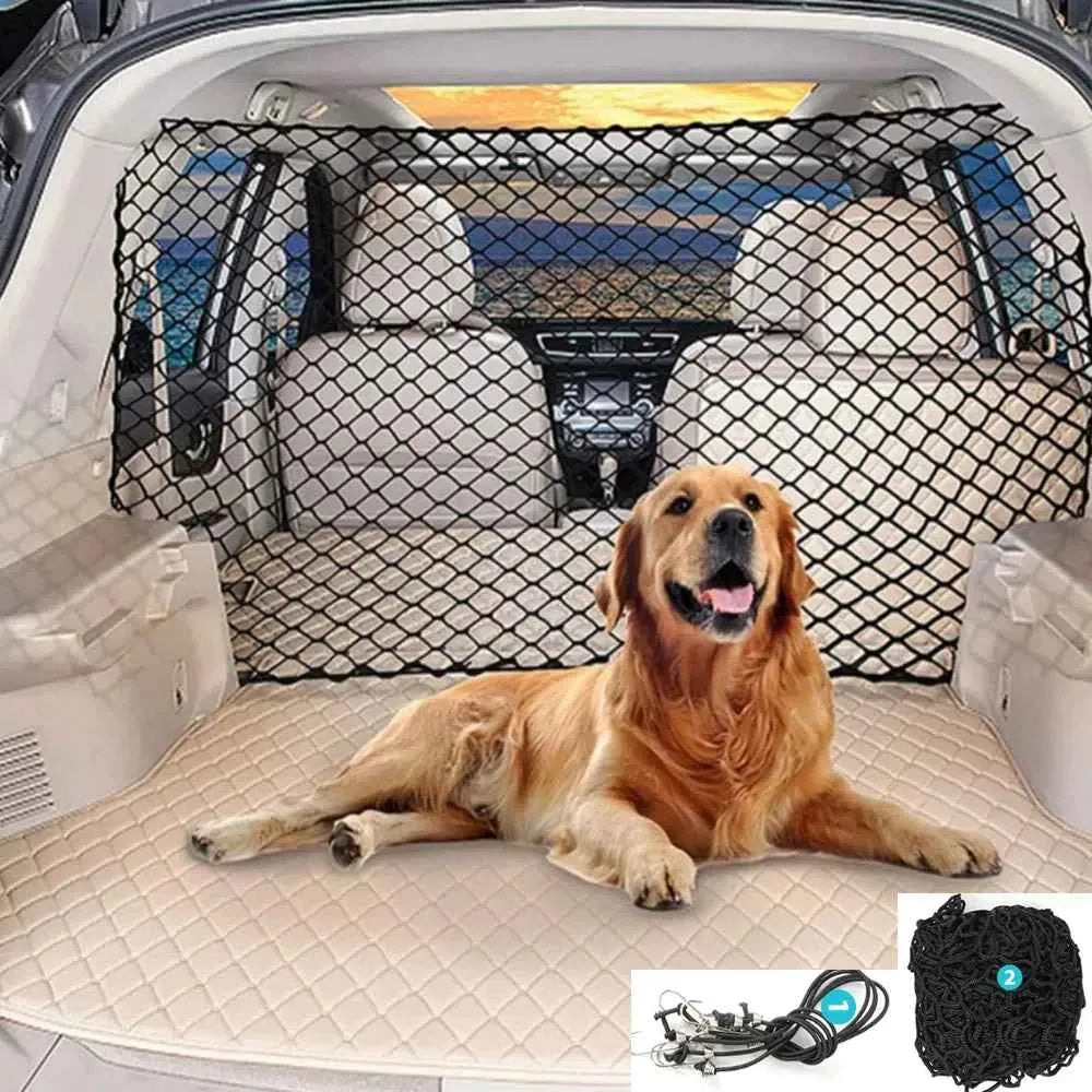 Universal Car Dog Barrier Net – Foldable Pet Safety Mesh for Rear Seat