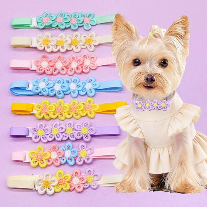 50PCS Cute Flower Pet Bow Tie Collars for Dogs & Cats – Colorful Puppy Necklaces