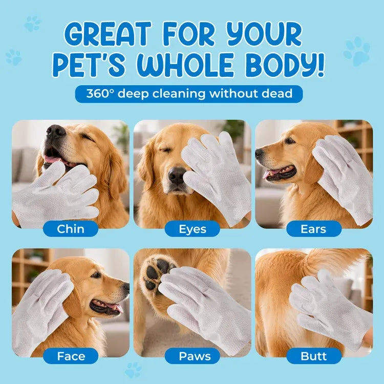 Pet No-Rinse Grooming Gloves – Waterless Cleaning Wipes for Dogs & Cats