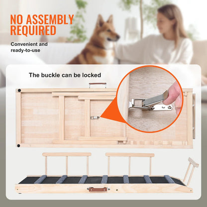 %a Dog Ramp Folding Ladder Anti-slip High Adjustable Wooden Pet Ramp Removable for Small Old Dog Climbing Stairs Sofa Car Bed - Needora