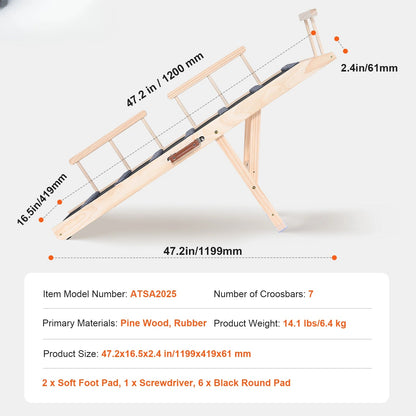 %a Dog Ramp Folding Ladder Anti-slip High Adjustable Wooden Pet Ramp Removable for Small Old Dog Climbing Stairs Sofa Car Bed - Needora