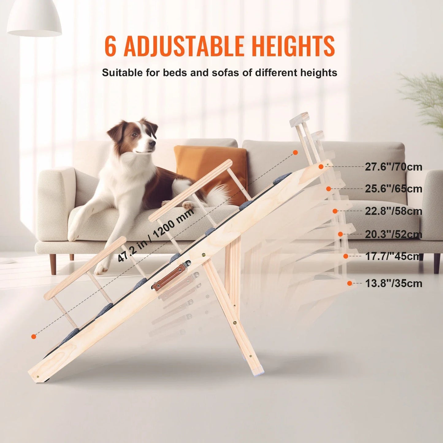 %a Dog Ramp Folding Ladder Anti-slip High Adjustable Wooden Pet Ramp Removable for Small Old Dog Climbing Stairs Sofa Car Bed - Needora