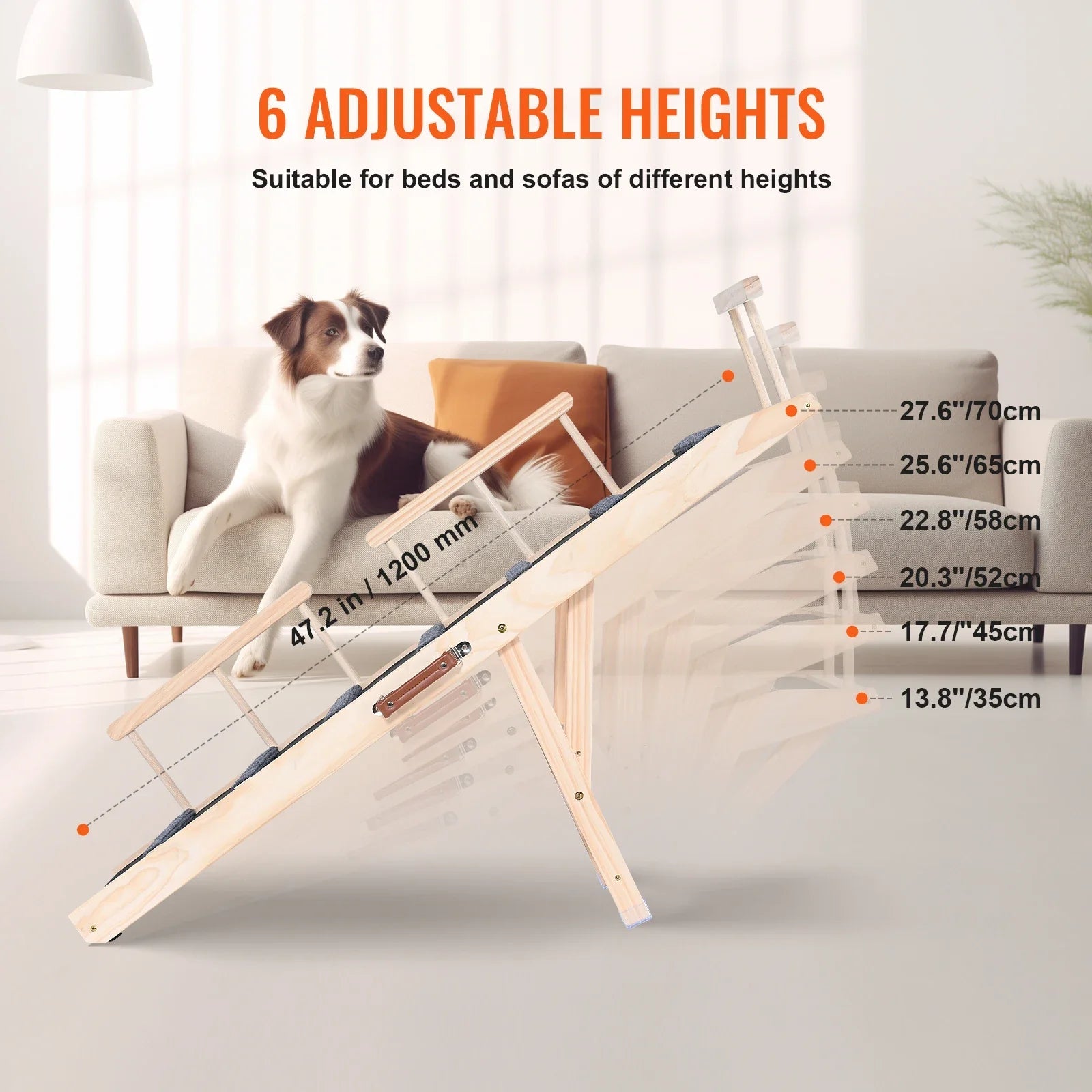 %a Dog Ramp Folding Ladder Anti-slip High Adjustable Wooden Pet Ramp Removable for Small Old Dog Climbing Stairs Sofa Car Bed - Needora