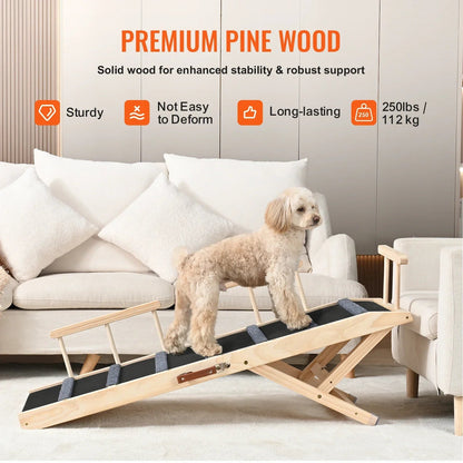 %a Dog Ramp Folding Ladder Anti-slip High Adjustable Wooden Pet Ramp Removable for Small Old Dog Climbing Stairs Sofa Car Bed - Needora
