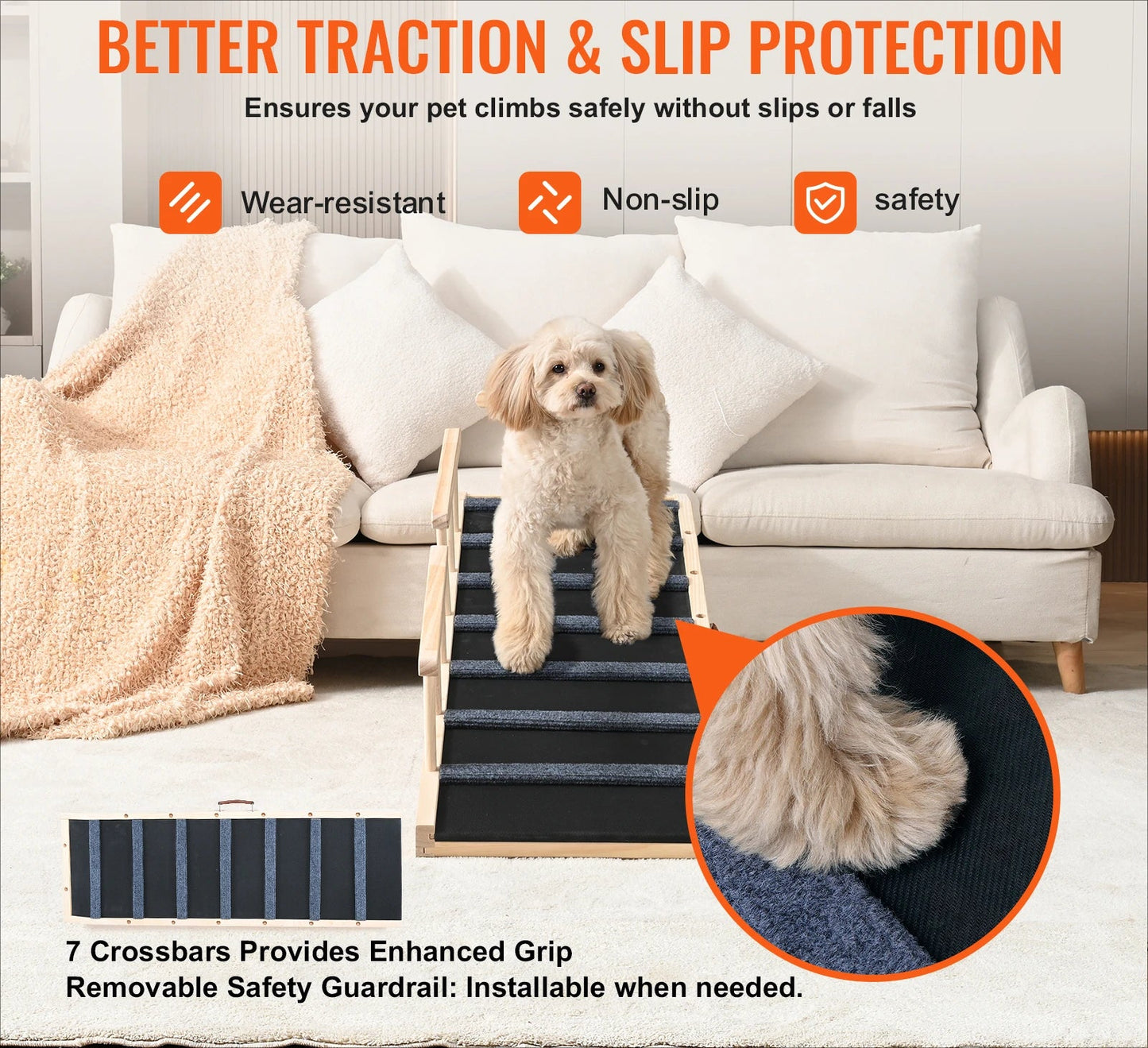 %a Dog Ramp Folding Ladder Anti-slip High Adjustable Wooden Pet Ramp Removable for Small Old Dog Climbing Stairs Sofa Car Bed - Needora