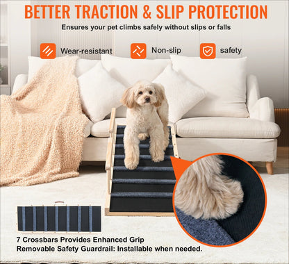 %a Dog Ramp Folding Ladder Anti-slip High Adjustable Wooden Pet Ramp Removable for Small Old Dog Climbing Stairs Sofa Car Bed - Needora