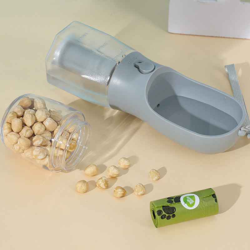 3‑in‑1 Dog Water Food Cup Portable Pet Bottle with Waste Bag Holder Travel
