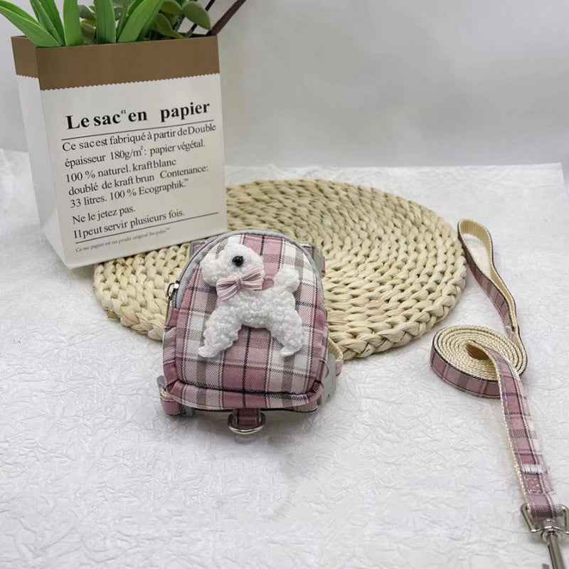 Pet Backpack with Teddy Bear and Traction Rope