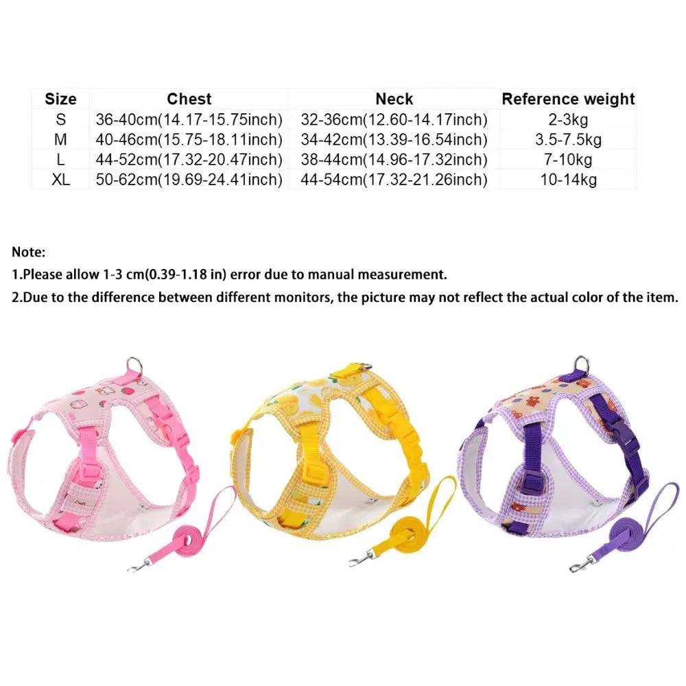 Adjustable Dog Harness Leash Set Escape-Proof Breathable Dog Harness Vest Cartoon Pattern Comfort Fit Pet Leash Pet Training - Needora