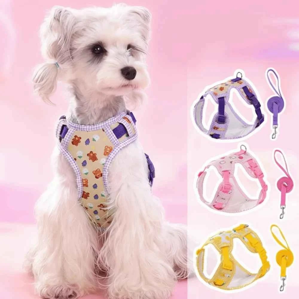 Adjustable Dog Harness Leash Set Escape-Proof Breathable Dog Harness Vest Cartoon Pattern Comfort Fit Pet Leash Pet Training - Needora