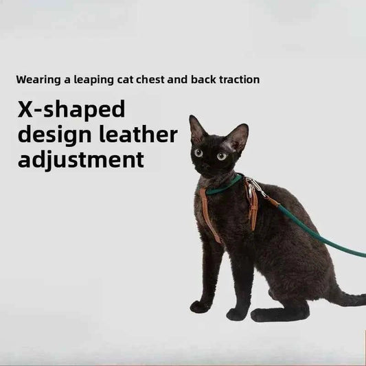 Adjustable X-Shape Cat Harness & Leash Set, Lightweight Escape Proof Cat Walking Harness,Leather 4-Gear Adjustment for 6kg Cats - Needora