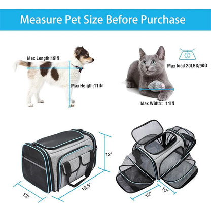 Airline-Approved Expandable Pet Carrier for Small Dogs & Cats – Soft-Sided Collapsible Travel Bag with 4-Way Access - Needora