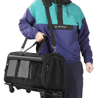 Airline Approved Mesh Breathable Travel Pet Stroller Trolley Dog Cat Backpack Pet Carrier With Wheels - Needora