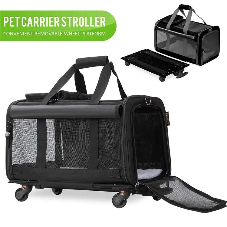 Airline Approved Mesh Breathable Travel Pet Stroller Trolley Dog Cat Backpack Pet Carrier With Wheels - Needora