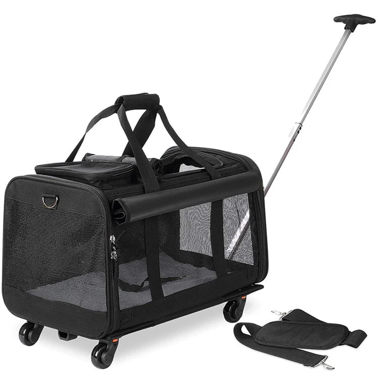 Airline Approved Mesh Breathable Travel Pet Stroller Trolley Dog Cat Backpack Pet Carrier With Wheels - Needora