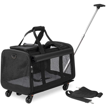 Airline Approved Mesh Breathable Travel Pet Stroller Trolley Dog Cat Backpack Pet Carrier With Wheels - Needora