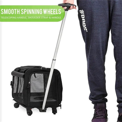 Airline Approved Mesh Breathable Travel Pet Stroller Trolley Dog Cat Backpack Pet Carrier With Wheels - Needora