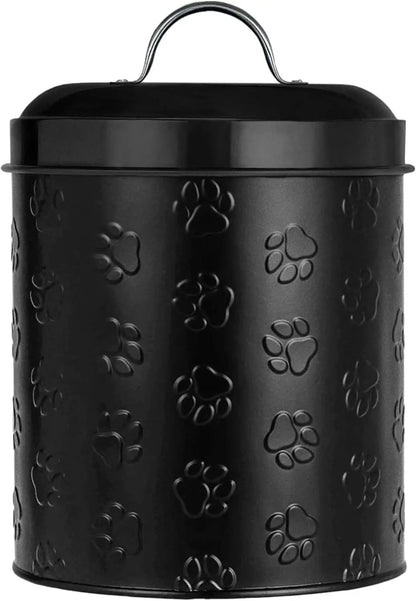 Amici Pet Puppy Paws Black Metal Canister with Embossed Paw Design - Large 140 oz Airtight Food Storage Jar for Wet or Dry Pe - Needora