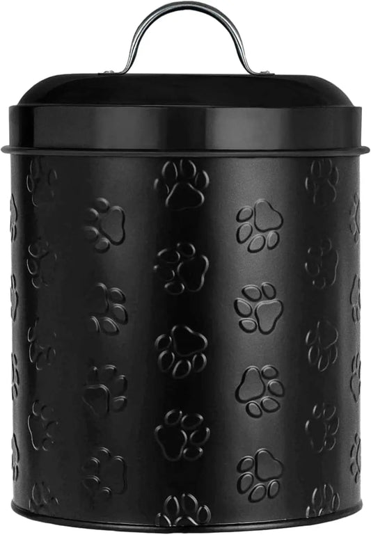 Amici Pet Puppy Paws Black Metal Canister with Embossed Paw Design - Large 140 oz Airtight Food Storage Jar for Wet or Dry Pe - Needora