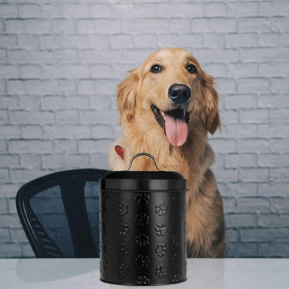 Amici Pet Puppy Paws Black Metal Canister with Embossed Paw Design - Large 140 oz Airtight Food Storage Jar for Wet or Dry Pe - Needora