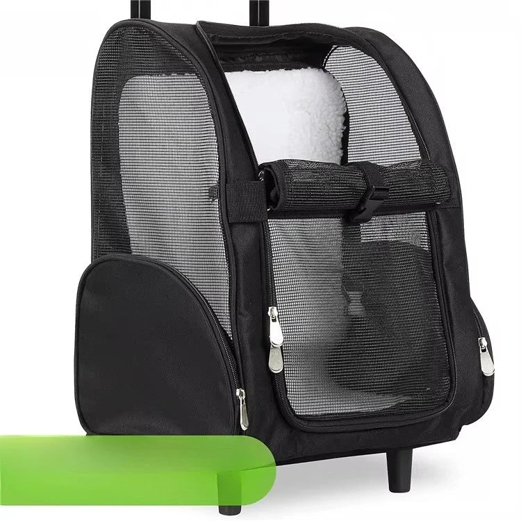 Approved Cat and Dog Travel Stroller Mesh Breathable Roll Wheels Pet Carrier Backpack with Animal Pattern - Needora