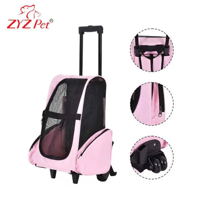 Approved Cat and Dog Travel Stroller Mesh Breathable Roll Wheels Pet Carrier Backpack with Animal Pattern - Needora