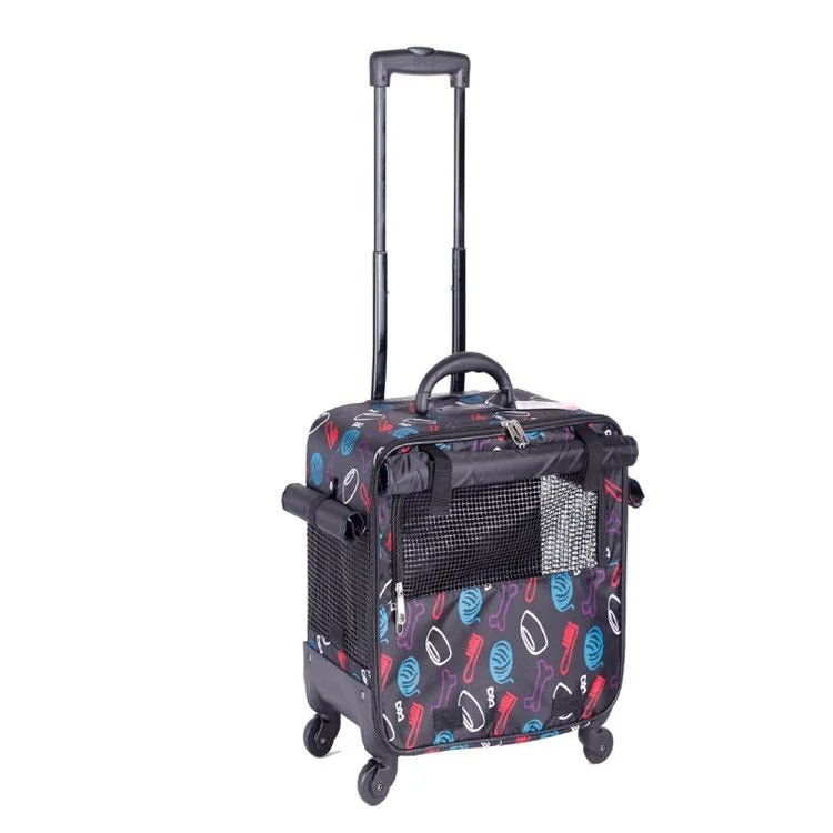 Approved Cat and Dog Travel Stroller Mesh Breathable Roll Wheels Pet Carrier Backpack with Animal Pattern - Needora